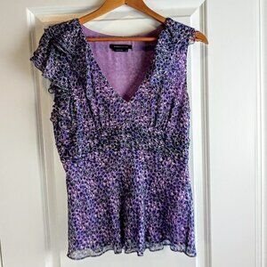 BCBG MaxAzria Purple Ruffle Pleat Silk Sleeveless Top